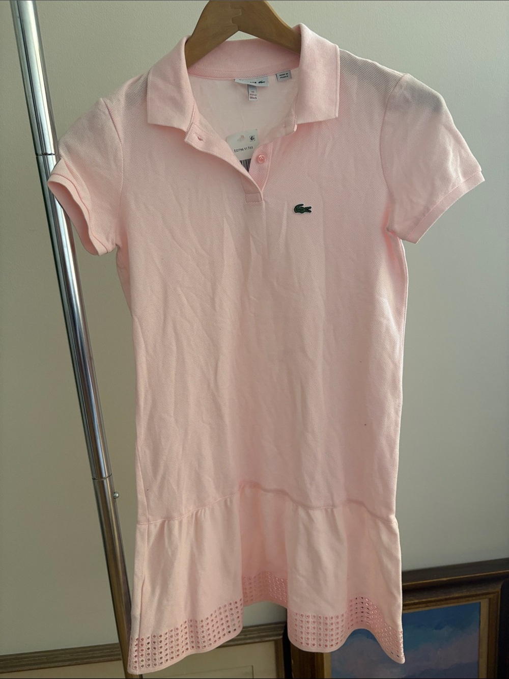 Lacoste Light Pink Polo Drop Waist Dress with Eyelet Hem